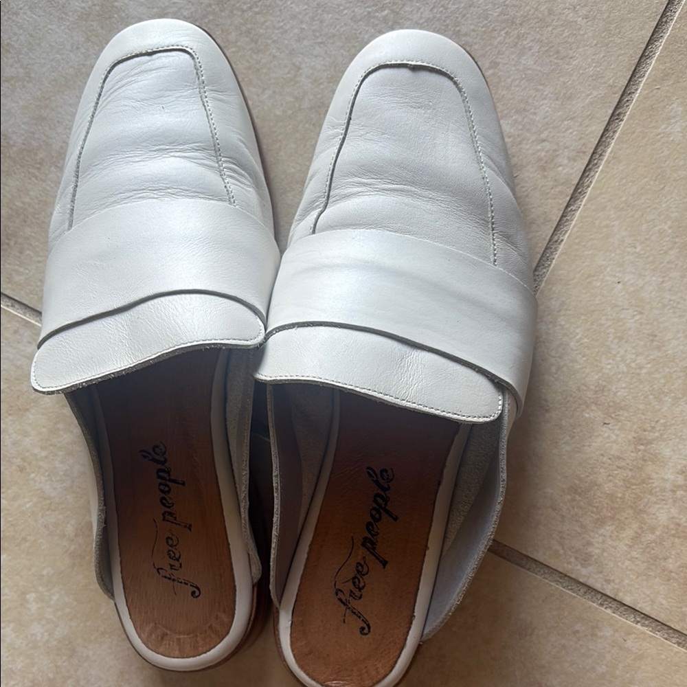 Free People Cream Leather Slip-On Loafers
